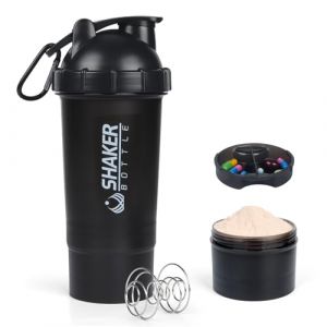 XTKS Shaker à Protéines 500 ml - Bouteille Shaker avec Compartiment à Poudre - Anti-Fuite et Facile à Nettoyer Pour shakes protéinés -shaker proteine avec boule - Sans BPA（Noir） (SHAKER BOTTLE, neuf)