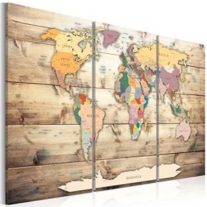 B&D XXL - Tableau en Li&egrave;ge Monde 60x40 cm - Tableau d'Affichage Mappemonde Cadre en Bois Grande D&eacute;coration Murale pour Bureau Maison - Carte de voyage style vintage k-C-0035-p-f (murando, neuf)