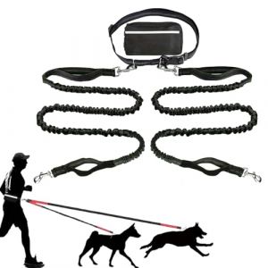 Upliftjoys Laisse pour chien mains libres avec pochette &agrave; fermeture &eacute;clair, coutures r&eacute;fl&eacute;chissantes, taille r&eacute;glable, double poign&eacute;es rembourr&eacute;es pour la course, la marche et la randonn&eacute;e (noir (shop-Bs-service, neuf)