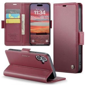 Rerzoiro Coque pour iPhone 16, Étui Housse en RFID Protection Premium PU Cuir Portefeuille Rabat Case Magnétique Stand Antichoc, Étui Case pour iPhone 16 6,1", Rouge (Velaroa, neuf)
