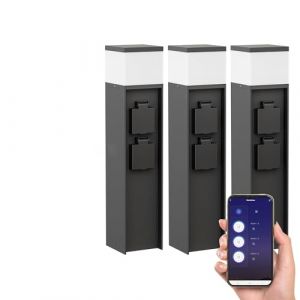 ledscom.de 3 pièces Borne d'éclairage PODEL pour l'extérieur, Smart Home, 39cm, noir, 2 prises de courant, ampoule G9 incluse, 596lm, blanc (LEDs Com GmbH, neuf)