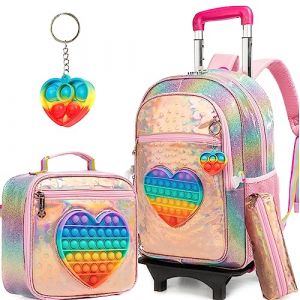 HTgroce Pop It Fidget Toys Cartable a Roulette Fille, Cartable Fille Primaire Roulette Licorne Bubble Squeeze Sac à Roulette,Convient aux Enfants du Primaire et de la Maternelle (Lldaily EUR, neuf)