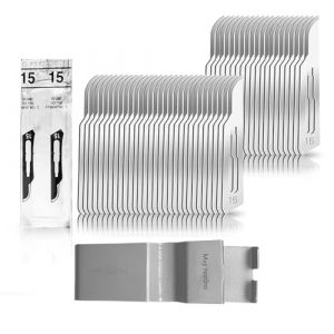 May 50x Lames de Scalpel Figure 15 en Acier Carbone, Stériles – Pour Manche Scalpel N°3 – Incl. Extracteur de Lame Sécurisé (Instruments en acier inoxydable de marque May, neuf)