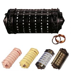 MINGZE Da Vinci Code Verrouillage, Rétro Metal Cryptex Intéressant Créatif Cadeaux Saint-Valentin journée Anniversaire Cadeau avec Seigneur de la Anneaux Exquis Cadeau Boîtes et des Sacs (Noir) (MINGZE, neuf)