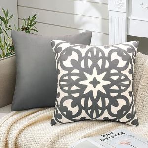 Housse de Coussin en Velours Housses de Coussin Gris Mandala G&eacute;om&eacute;trique Taie d'oreiller Confortable Housses Coussins Moderne Housses de Coussins pour Jardin Chaises Salon Chambre Maison 45x45cm (EULeeLance, neuf)