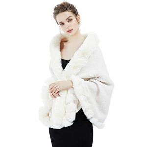 BEAUTELICATE Ch&acirc;le &Eacute;tole En Fausse Fourrure Cape Veste En Laine D'agneau De Femme Mariage Hiver Soir&eacute;e Mari&eacute;e C&eacute;r&eacute;monie F&ecirc;te Demoiselle d'honneur (Taille Unique, Ivoire) (BEAUTELICATE-FR, neuf)