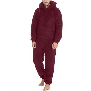 YOSUWOAI Combinaison en polaire pour homme - Pyjama une pi&egrave;ce moelleux et doux - Combinaison douillette et chaude - Pyjama confortable - Pyjama d'hiver long avec capuche, 5XL (LDeianp, neuf)
