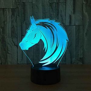 YRTMHU Lampe de Chevet tête de cheval abstraite 3D pour Adulte Enfant Chambre Décor, Veilleuse Led, Lampe Illusion, Lampe de Nuit pour Chambre Salon Café, Lampe de Bureau avec Interrupteur Tactile (yonggexuexiudian, neuf)