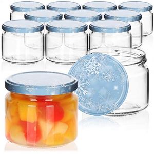 com-four® 12x bocaux à confiture Winter Edition TO Ø 82 mm - 330 ml avec couvercles à vis au design hivernal, pots à confiture bleus et blancs, pot avec couvercle en flocon de neige, confiture Noël (COM-FOUR  Vertriebs GmbH, neuf)