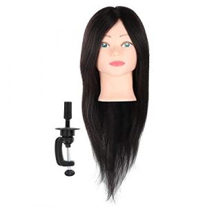 Real Hair Mannequin Head, Training Manikin Cosmétology Doll Head, Manikin Practice Head Herdressher, avec pince pour le coiffeur, les filles pratiquent la coiffure (noir) (Zippowolf, neuf)