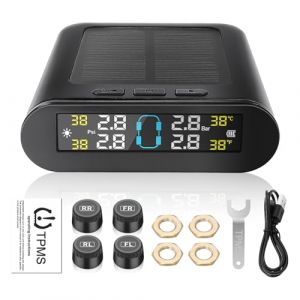 Liwogi TPMS Système de surveillance de la pression des pneus solaire avec mode alarme Moniteur de pression des pneus sans fil avec 4 capteurs pour voiture, berline, camping-car, SU, température de (UKAUTO, neuf)