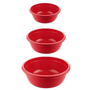 Set de 3 Bassines Rondes en Plastique sans BPA &ndash; 5L, 7.5L et 10.5L &ndash; Cuvettes L&eacute;g&egrave;res et R&eacute;sistantes &ndash; Design Moderne et Polyvalent pour Cuisine, Lavage, Entretien, Jardin (Rouge) (BORNOVA, neuf)