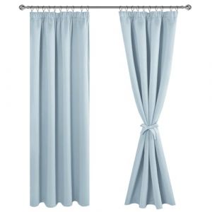 JIUZHEN Rideaux Occultants Galon Fronceur pour Rail Lot de 2 Rideau Isolant Thermique Anti UV Double Rideaux Decoration Bloquer Lumiere pour Salon Chambre 117x228cm(LxH) Bleu Clair (JIUZHEN, neuf)