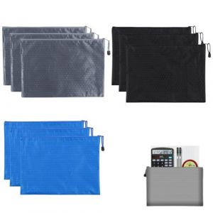 Pochettes de d&eacute;p&ocirc;t bancaire A5 x9 &eacute;tanches zipp&eacute;es &ndash; Sacs de rangement documents argent ch&egrave;que carte cl&eacute; pour bureau maison voyage &ndash; Noir gris bleu (GuiZhouChengNongDianZiKeJiYouXianGongSi, neuf)
