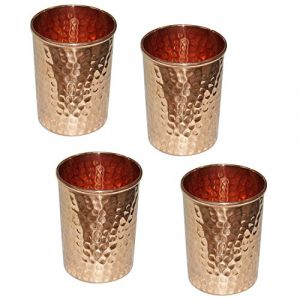 Verre/goblet artisanal en cuivre pur fabriqu&eacute; en Inde, Cuivre, Lot de 4 (Desi Hawker Retail, neuf)