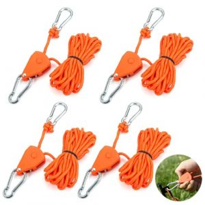 4 Pièces Corde Robuste Cliquet,4 m Réfléchissant Corde à Cliquet,4 mm Corde Tente Camping,Corde à Cliquet avec Crochets Réglable,Tendeur de Corde à Cliquet Réfléchissante pour Tentes, Auvents (USMSXZS, neuf)