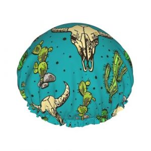 Bonnet de douche réutilisable doux et léger pour cheveux longs Motif cactus et crâne de taureau (huangbingjianzhu, neuf)