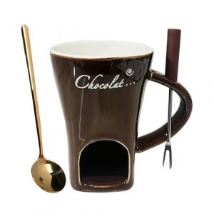 FytStycale Fondue Chocolat Bougie, Mug &agrave; Fondue Individuel en C&eacute;ramique, Pot &agrave; Chocolat et Beurre Fondu, Tasse &agrave; Fondu pour Maison et F&ecirc;tes, 2025 Nouveau, Caf&eacute;, 1x Fourchette+1x Cuill&egrave;re (EternalBeauty Star, neuf)