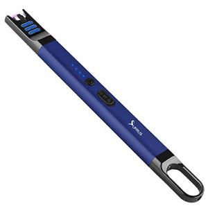 SUPRUS Briquet à arc électrique coupe-vent sans flamme rechargeable via USB avec lumière LED pour bougie, camping, barbecue, cuisine (bleu foncé) (SUPRUSDE, neuf)