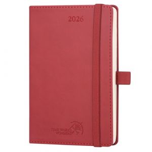 POPRUN Agenda de Poche 2026 A6 Semainier 16 x 10,5 cm - Couverture Souple en PU Cuir, Petit Agenda, D'Jan 2026 à Déc 2026-12 Mois, Signet à 2 rubans, Papier 100 g/m², Bourgogne (Time Works Wonders, neuf)