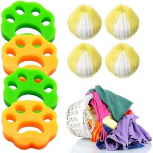 4 boules anti-poils + 4 attrape-poils, pour foyers avec animaux, soin des vêtements et élimination des poils en machine, boule anti poils machine a laver, attrape poils machine a laver (Anilalowbility, neuf)
