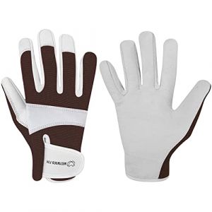 WESTWOOD FOX Gants de jardinage en cuir résistant aux épines, gants de travail robustes pour homme et femme, outils de jardin, mécanicien, jardinier, antidérapants, cadeau de protection (Marron, M) (SAWANS, neuf)