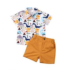 Carolilly Ensemble Enfant Garçon Eté de 2 Pièces Chemise à Manches Courtes + Shorts, Jaune, Taille Fabriquant 100, 3-4 Ans (La Vie Brillante, neuf)