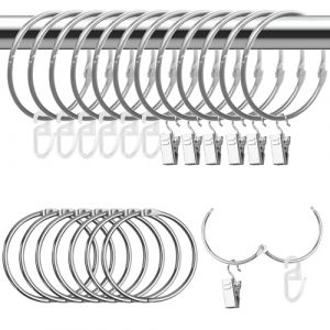 HavaCue Lot de 20 50 mm Anneaux Rideaux avec Pince avec Crochets pour Rideaux en Plastique,Métal Anneaux pour Tringle à Rideaux,Acier Inoxydable Anneaux de Rideaux (Argent) (QIUSHIDZ, neuf)
