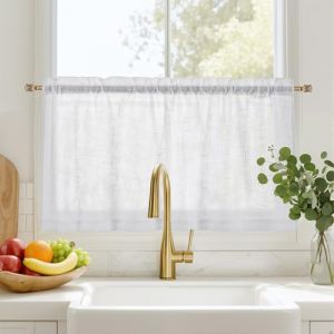 PONY DANCE Voilage Blanc - Rideaux Voile avec Motif de Croix Demi Transparent D&eacute;coration de Cuisine Petite Fenetre Pr&ecirc;t &agrave; Poser Romantique, Largeur 130 cm sur Hauteur 60 cm, 1 Pi&egrave;ce (RYB HOME EU, neuf)