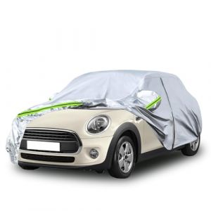 Housse de Voiture Adaptée pour Mini Cooper 3 Portes 2000-2024, Housse de Garage Complète Argentée étanche avec Porte Zippée pour Neige, Pluie, Protection Tous Temps (pendantd, neuf)