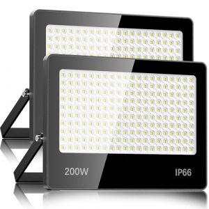 Projecteur LED Extérieur 200W 2 PACK - 20000LM 6500K Blanc Froid Spot LED Extérieur avec 200 LEDs Lampe, IP66 Étanche Eclairage Exterieur pour Stade, Terrasse, Rue, Garage (jintenger, neuf)