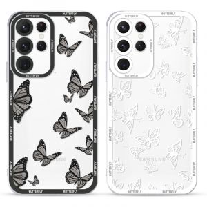 Yoedge 2 pi&egrave;ces Transparent Coque pour Samsung Galaxy S23 Ultra 5G 6,8" Motif de Papillon Fille Femme &Eacute;tui, Blanc Housse de Protection Antichoc Souple TPU Aesthetic Design Cover pour Samsung S23 Ultra (Somin Ivka EU, neuf)