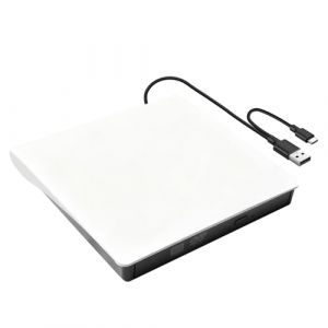 Lecteur DVD CD externe, USB 3.0 & Type-C, graveur externe CD DVD +/-RW ROM pour ordinateur portable PC de bureau, lecteur/graveur CD-DVD externe pour Windows XP/Vista/7/8/10/11 Linux Mac OS (Blanc) (ELENASI, neuf)