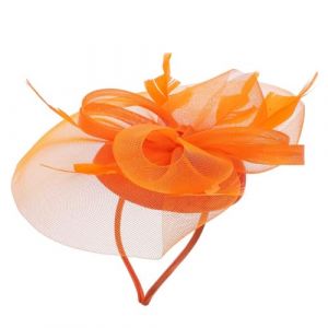 POPETPOP Chapeau Bibi en Maille pour Femme : Bibi de Mariage, Coiffe de Th&eacute;, Accessoire de Coiffure de Mari&eacute;e, Postiche de Banquet, Orange (Riser Treasure, neuf)