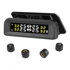 VEVOR TPMS avec 4 Capteurs, Syst&egrave;me de Surveillance de la Pression des Pneus 0,5-6 Bars, Syst&egrave;me d'Alarme de Voiture sans Fil Universel, Affichage en Temps R&eacute;el, 5 Modes d'Alarme, avec Charge Solaire (VEVOR Shop FR, neuf)