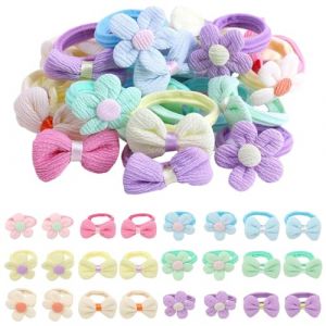 MTOPHLS Lot de 36 &eacute;lastiques &agrave; cheveux pour petites filles, chouchous &eacute;lastiques avec n&oelig;uds en forme de fleur, accessoires pour cheveux &eacute;pais pour petites filles (zhuoxuan Han, neuf)