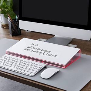 Petit Tableau Blanc, DIGIELE Verre Effaçable à Sec Mémo Board Portable, Support de Clavier + Organisateur de Bureau en Acrylique + Marqueurs et Gomme pour le Bureau, la Maison et L'école (Rose) (REMAI-EU, neuf)