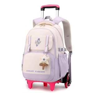 Tanou Cartable a Roulette Fille, Grande Sac Dos roulettes Cartable Fille Primaire Roulette de 8 à 14 Ans, Cartable à roulettes en Nylon Durable pour Voyages Scolaires, Violet (Tanou Bagages, neuf)