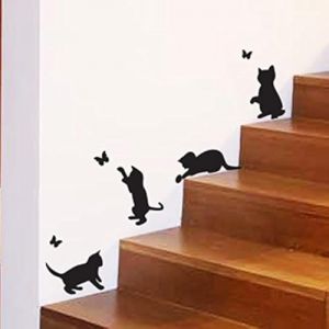 Chats Jouant Catching Butterflies Home Vinyl Wall Sticker Décor Decal Mural Kitchen Animaux Papier Peint décoration Enfants Chambre (Wall4stickers, neuf)