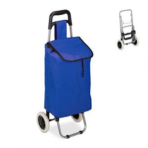 Relaxdays Chariot de Courses, Pliable, 25 L Sac d’achats avec roulettes, Chargeable Jusqu’à 10 kg, 91 x 40 x 30 cm,Bleu (Relaxdays, neuf)