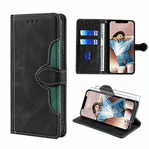 FMPCUON Coque pour Samsung Galaxy XCover 5,Housse Portefeuille Samsung Galaxy XCover 5,Wallet &Eacute;tui en Cuir Flip Case Premium Protection Cover + Verre tremp&eacute; * 2,Noir (FMPCUON-EUR, neuf)