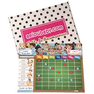 TABLEAU DES RESPONSABILITÉS Magnetique Large | Tableu de Recompense pour Mur ou Réfrigérateur 43x32cm, 22 Activités, 2 Marqueurs, 1 Globe | Présentation Boîte Cadeau enfants, anniversaires (Espagnol) (aeioubaby, neuf)