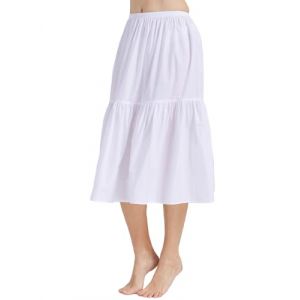 BEAUTELICATE Jupon sous-Jupe sous-Robe Lingerie en Pur Coton avec Plissée Longue Mi-Longue Ample Grande Taille De Femme Fille Été(Blanc-75cm, XL) (BEAUTELICATE-FR, neuf)