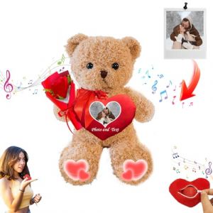 JABECODIFA Nounours Personnalis&eacute; avec Coeur, Cadeau Saint Valentin pour Femme Homme Nounours en Peluche Saint Valentin avec Texte+Photo, Cadeaux Personnalis&eacute;s pour Decoration Saint Valentin (30 cm) (Huixun3, neuf)
