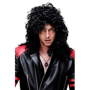 Perruque noire, femme/homme, unisexe cheveux longs coiffure Hard Rock Heavy Metal, crinière, idéal pour CarnavalBW563-103 (VK Event Fashion, neuf)