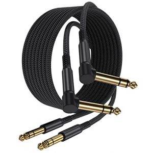 Elebase C&acirc;ble d'instrument TRS 1/4" 2 m, lot de 2, c&acirc;ble audio st&eacute;r&eacute;o coud&eacute; droit vers jack m&acirc;le 6,35 mm m&acirc;le 6,35 mm, connecteur sym&eacute;trique 6,35 pour guitare &eacute;lectrique, basse (Elebase EU, neuf)