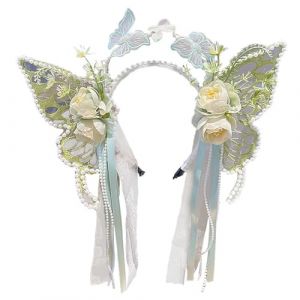 Serre-tête fleur papillon perles blingbling détail pour robe de soirée tenue élégante papillon costume papillon (FuTaYi, neuf)