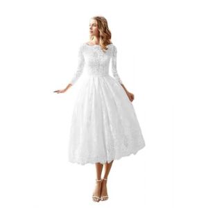 SZSFNMMY Robes de mari&eacute;e courtes en tulle pour mari&eacute;e - Robe de mari&eacute;e en dentelle applique sans manches &agrave; genou pour femme, 36 (huizhoushiduolameizhaomingyouxiangongsi, neuf)
