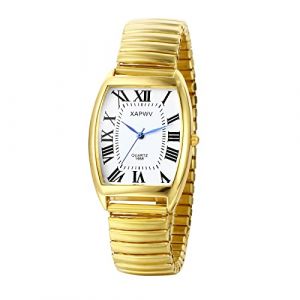 Avaner Montre Homme &agrave; Bracelet &eacute;lastique: Montre Bracelet R&eacute;glable pour Homme et Couple Montre &eacute;tanche Analogique &agrave; Quartz Chiffres Romains Bracelet Rigide en Acier Fin Or (Avaner Watch, neuf)