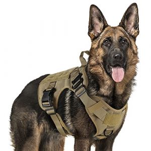 rabbitgoo Harnais Tactiques pour Chien L Marron, Gilet à Anneaux pour Chiens de Travail Militaires, Harnais Militaires Chien d’Entraînement sans Tension, avec Pinces à Sangle pour Randonnées et Chasse (RabbitgooFR, neuf)